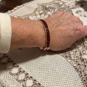 Talbots Skinny Magnetic Gold Tone and Ruby Red Glass Bracelet